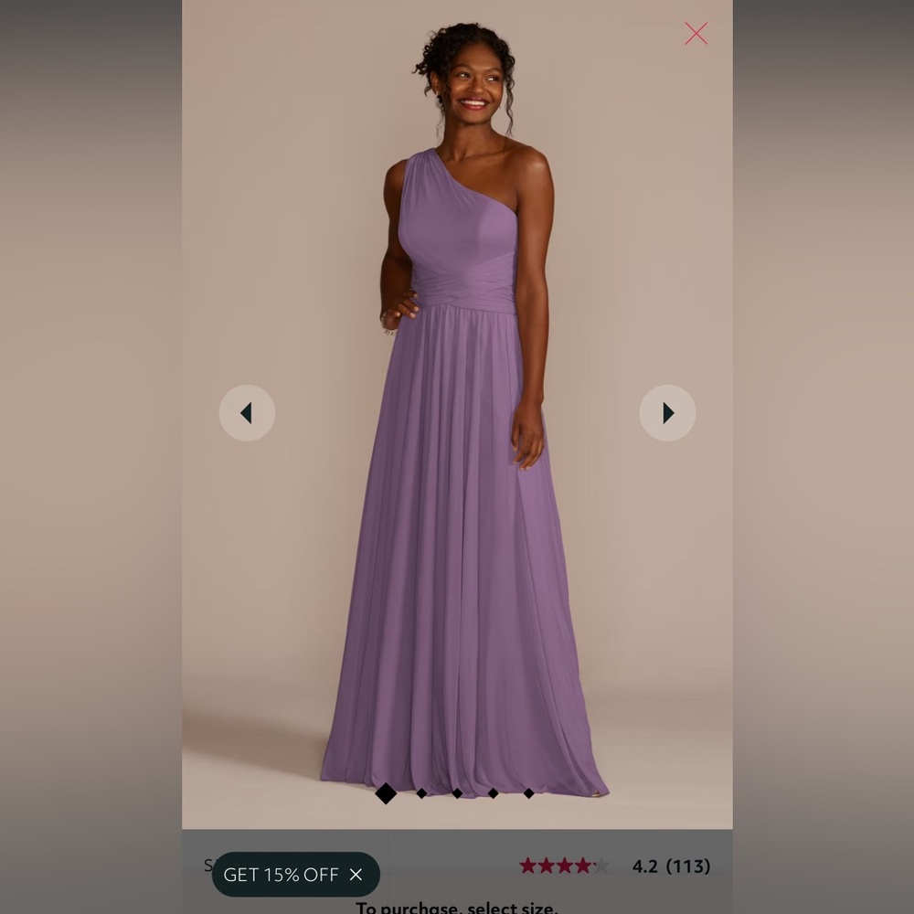 David’s Bridal like new one shoulder mesh bridesmaid dress 24W wisteria purple
